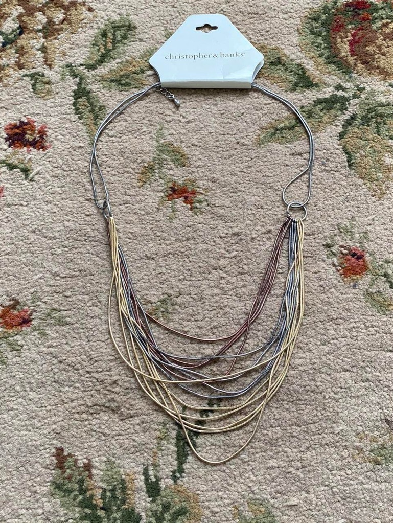 Christopher Banks Gold Silver Rose Layered Multi-Strand Necklace 11$